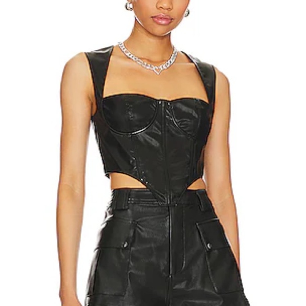 superdown Ezra Faux Leather Top in Black Small New Womens Vegan Tank